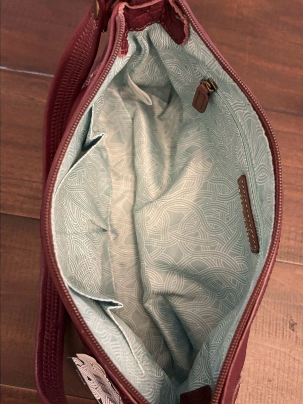 Sax Iris Burgundy Pebbled Leather Shoulder Small Boho Bag with Single Strap - Picture 4 of 11